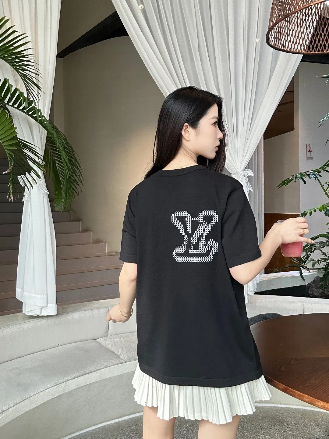 Louis Vuitton/Louis Vuitton front and back jacquard large logo knitted short sleeves